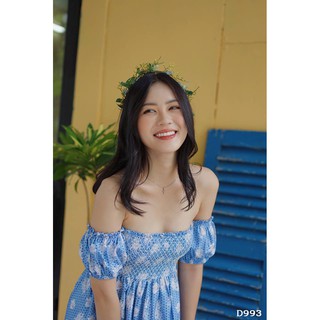 váy trễ vai xanh