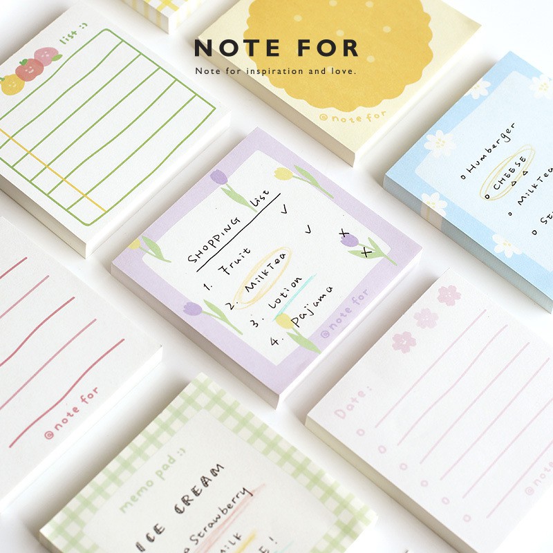 Giấy Note Vintage 100 Tờ Giáy Nhớ Ghi Chú Cute Dễ Thương TULIP ON Decor Trang Trí Sổ Bullet Journal Hàn Quốc