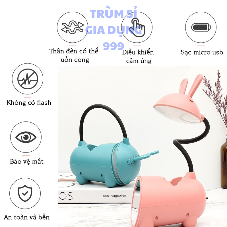 Đèn học để bàn hình thú có giá đỡ điện thoại nhiều màu