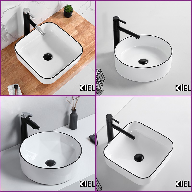 Chậu rửa mặt  lavabo  mép viền đen chính hãng bảo hành 10 năm chất men .