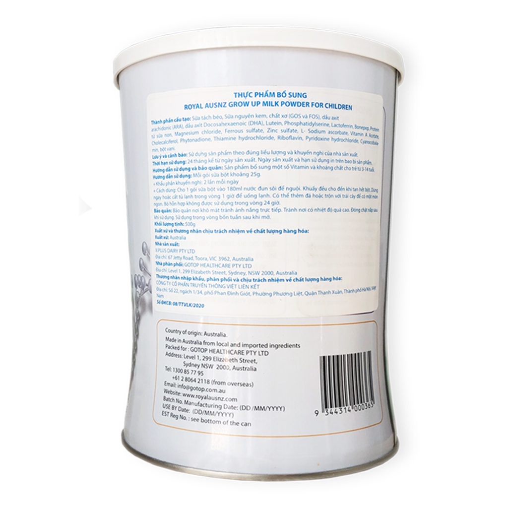 Sữa hoàng gia Úc Grow Up [500g] Dành cho trẻ 3_14 tuổi