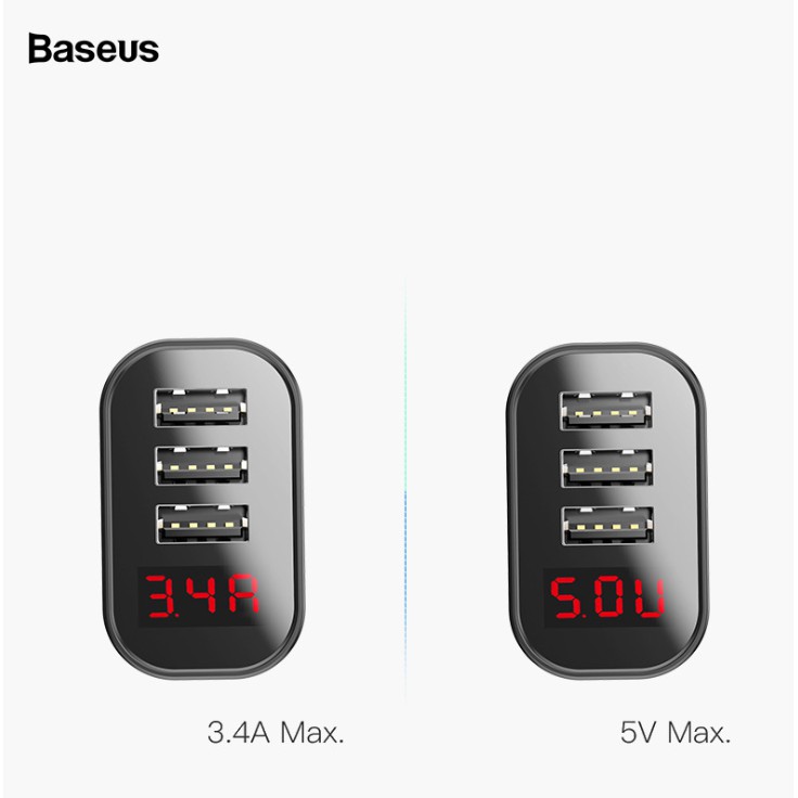 Củ sạc nhanh 3 cổng USB cao cấp nhãn hiệu Baseus CCALL-BH01, dòng 3.4A Fast Charging - Hàng chính hãng