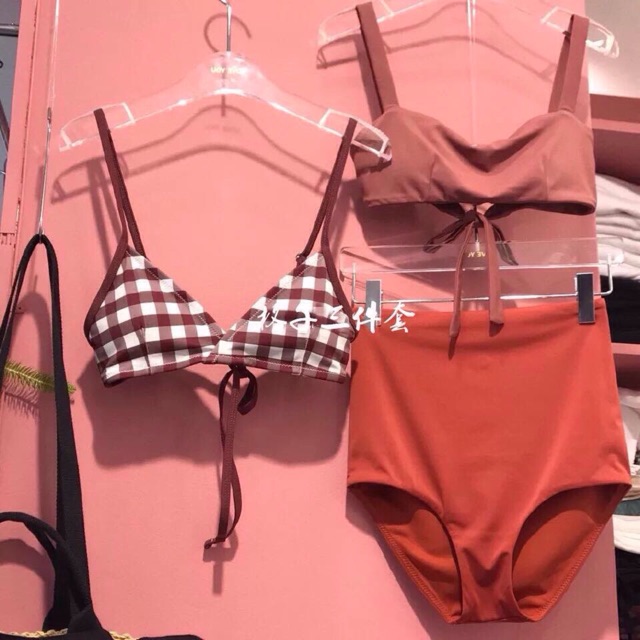 Bikini 3 mảnh Hàn Quốc caro cam BBC180008M1 | BigBuy360 - bigbuy360.vn