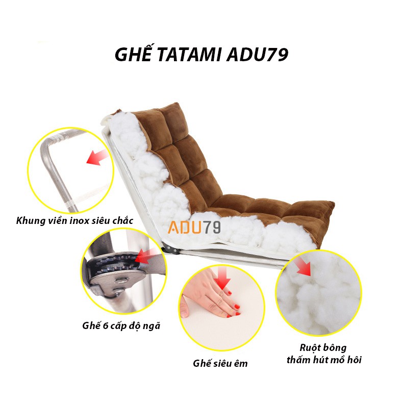 [FREESHIP ❤️] Ghế Bệt, Ghế Tựa Lưng Ngồi Bệt Tatami 5 Cấp Độ Ruột Bông Dày Dặn Chắc Chắn Khung Inox Siêu Bền-Hàng Loại 1