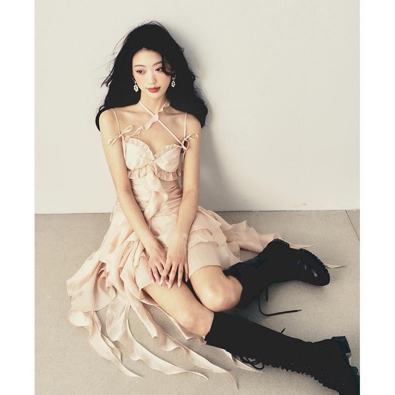 1p Đầm Hai Dây Cột Dây Chéo Eo Thời Trang Mùa Xuân Dành Cho Nữ 2022