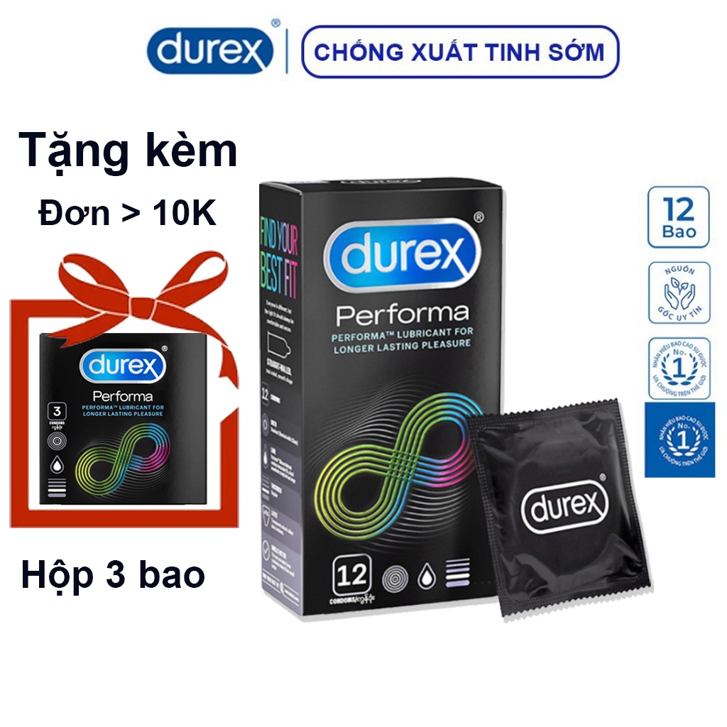 Bao Cao Su Durex Perfoma kéo dài 12 bao. Bcs mẫu 2022 Chính hãng Durex, mùi hương dễ chịu.