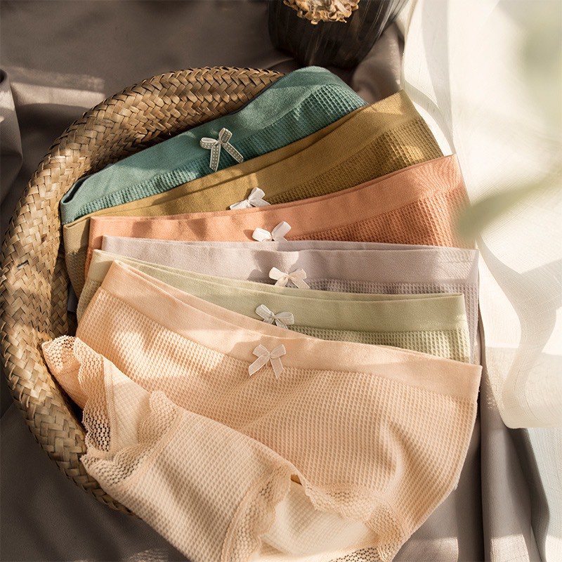 Quần Lót Nữ Cotton Dệt Kim 100% kháng khuẩn thoáng mát đính nơ xinh phối viền ren siêu tôn dáng mẫu 714
