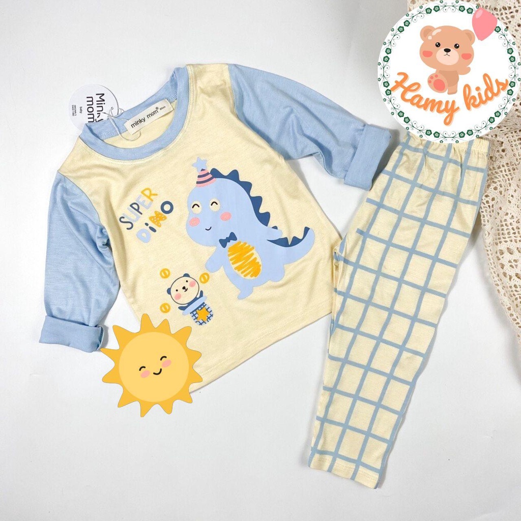 Bộ Dài Tay Bé Trai Bé Gái Minky Mom Chính Hãng Thun Lạnh Quần Caro Ap Hình Động Vật Trẻ em 0-5 Tuổi Dưới 20kg - Hamykids