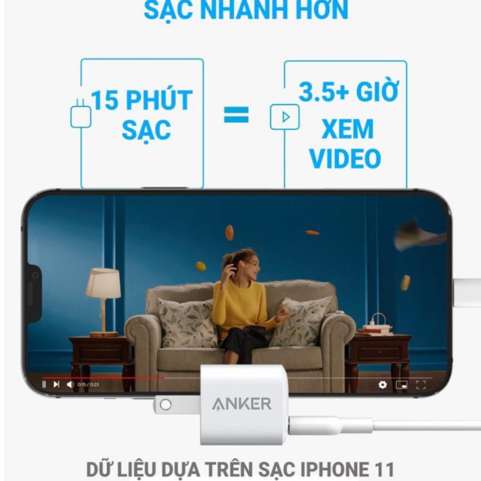 CỦ SẠC NHANH IPHONE 12 Anker 20w A2633 PowerPort III Nano 1 cổng USB-C PiQ 3.0 cho Samsung IPad IPhone  X XS XR 11 12