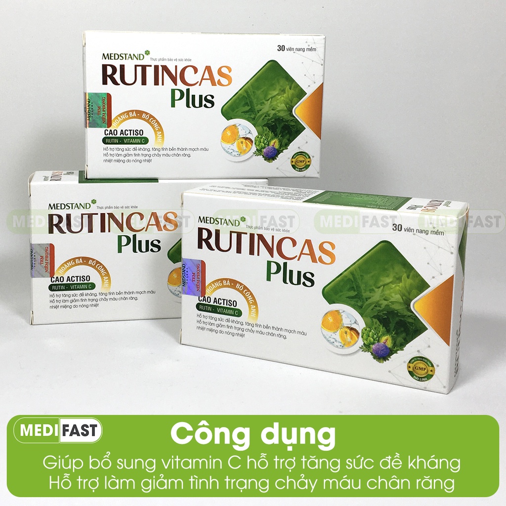 Giảm nóng trong, nhiệt miệng từ Rutin C, Actiso và thảo dược - Rutincas Plus - Hộp 30 viên