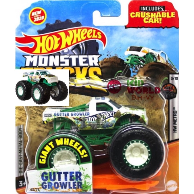 Xe mô hình Hot Wheels Monster Trucks Crushable Car Gutter Growler GJD96.