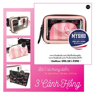 Bộ 3 túi mỹ phẩm cánh hồng cực xinh (151) - Hàng nhập Pink, Victoria's Secret USA