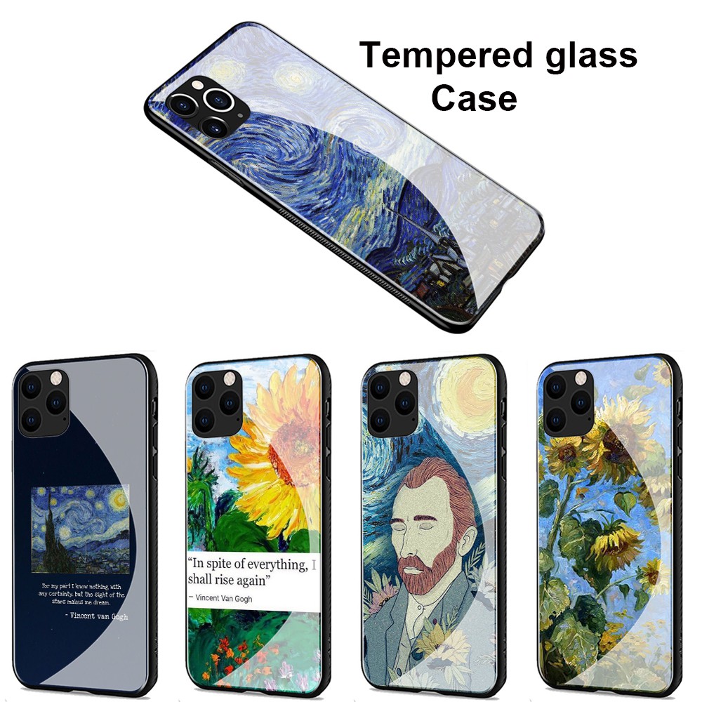 Ốp điện thoại kính cường lực họa tiết tranh Van Gogh Đêm đầy sao cho iPhone Xr Xs Max 7 8 6s 6 Plus 7+ 8+ 5 5s SE 2020