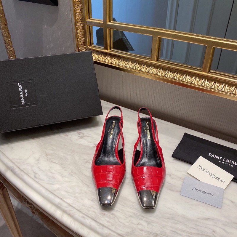 Giày cao gót 5cm/9cm hở gót thương hiệu Saint Laurent da thật cao cấp