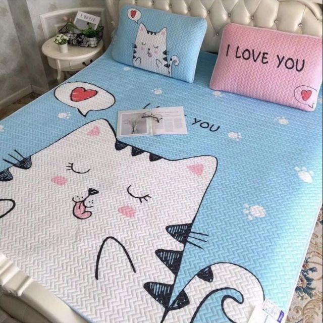 Chiếu điều hòa mèo xanh, cotton poly chuối
