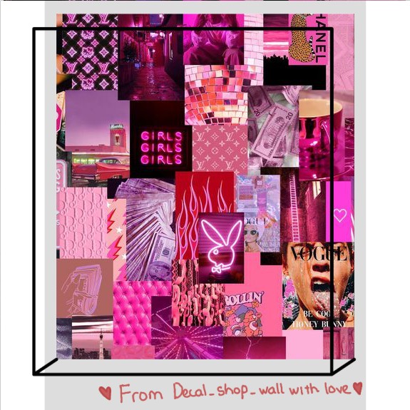 Wall Collage keo sẵng dán tường trang trí decor phòng ngủ - theme Hồng neon