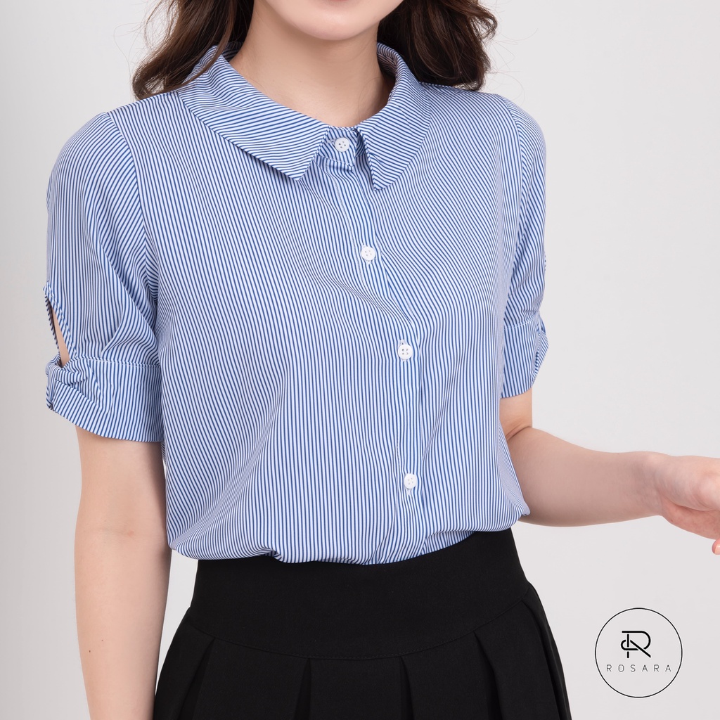 ÁO SƠ MI KẺ NỮ ĐẸP TAY CỘC AM143 ROSARA | BigBuy360 - bigbuy360.vn