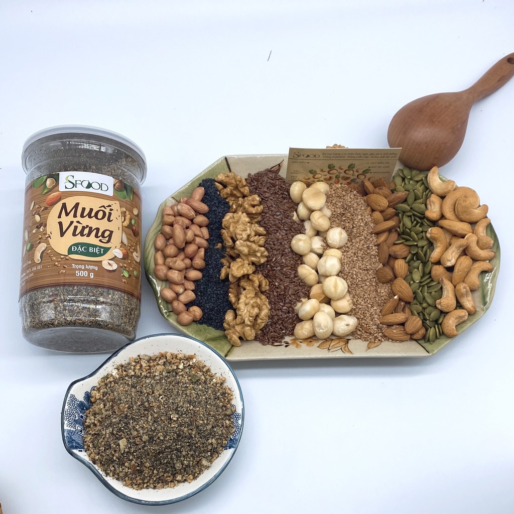 [có muối hồng] Muối vừng 9 loại hạt Sfood( gồm: macca, điều, óc chó, hạnh nhân, lanh, bí, lạc...) 500gram | BigBuy360 - bigbuy360.vn