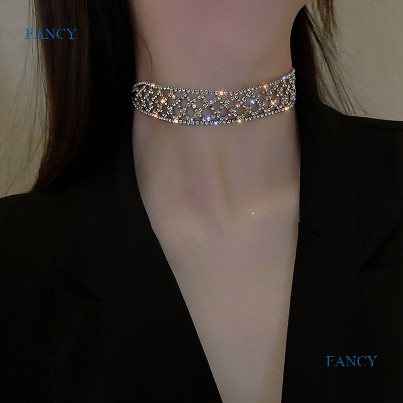 Vòng Cổ Choker Thiết Kế Dạng Lưới Mắt Xích Đính Đá Thời Trang Cho Nữ