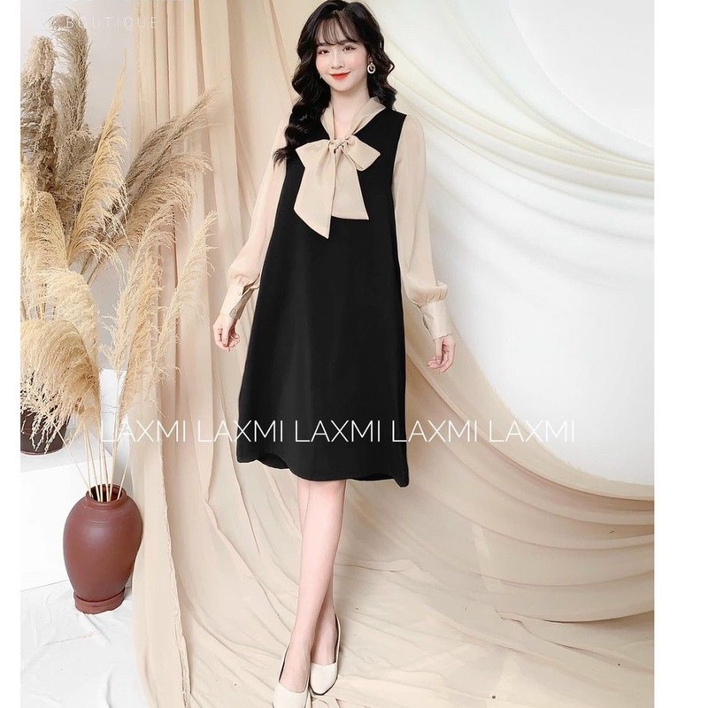 Đầm bầu thời trang dạo phố chất liệu voan lụa hai lớp