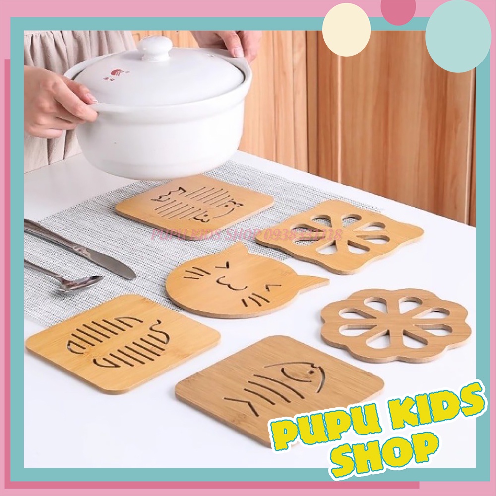 Miếng gỗ lót nồi, Đế gỗ lót ly, lót cốc Cách Nhiệt nhiều hình decor phòng bếp