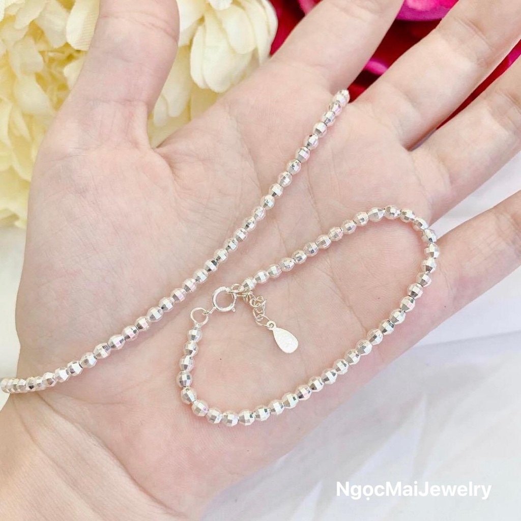 Dây chuyền lắc tay cho bé NgọcMaiJewelry dạng bi phay xinh xắn chuẩn bạc