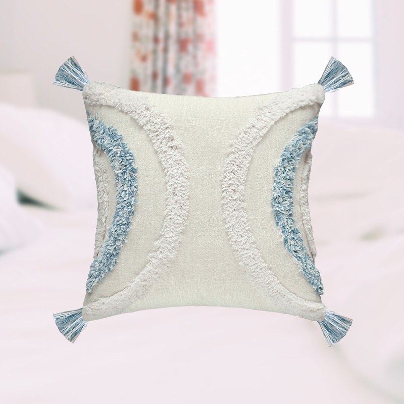 Xiangbao Vỏ Gối Hình Bán Nguyệt Kẻ Sọc Dệt Phối Tua Rua Màu Tương Phản Phong Cách Boho Bắc Âu Trang Trí Cus