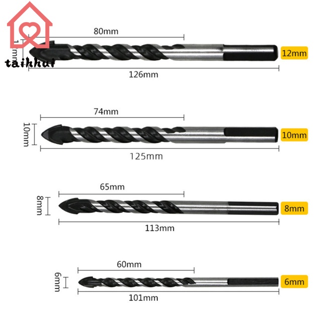 Mũi Máy khoan đa năng Bit hợp kim Tam giác Gạch bê tông Thủy tinh - Bán lẻ đủ kích thước