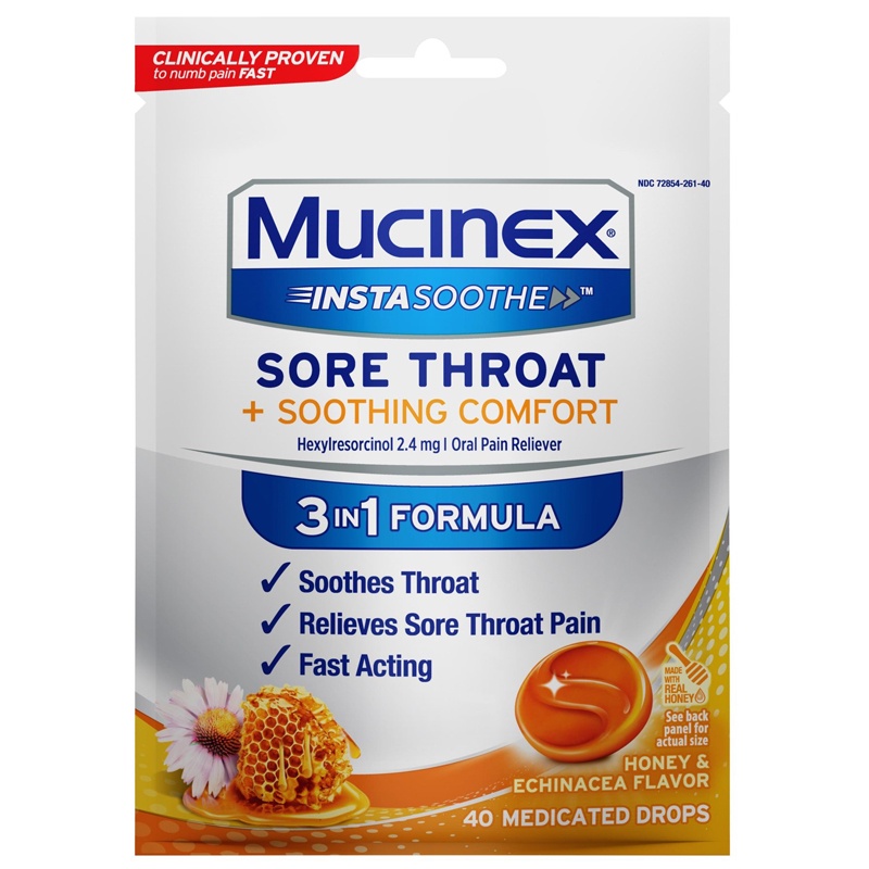 Kẹo ngậm Mucinex Instasoothe Sore Throat - nhiều vị, 40 viên