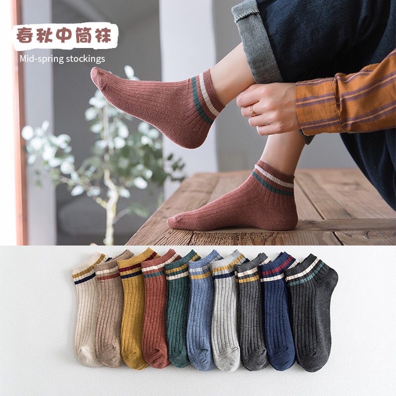 Tất Hoạ Tiết Cổ Chân Dễ Thương - Đủ 10 Màu - Phù Hợp Đi Giày Thể Thao