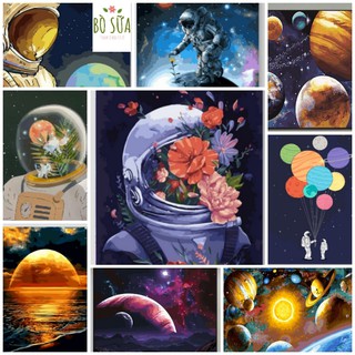 Tranh số hóa chủ đề Vũ Trụ và Phi hành Gia size 40x50cm đầy đủ phụ kiện, phủ bóng