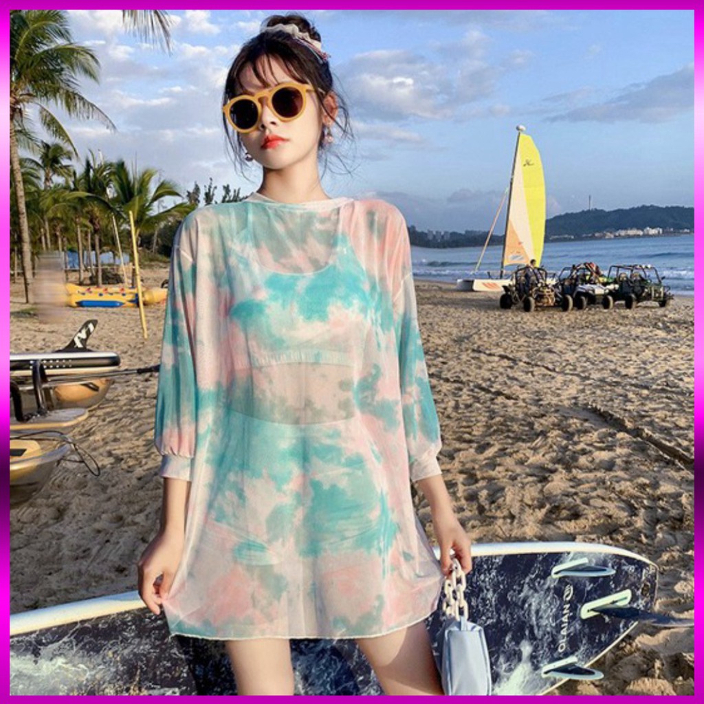 Set Đồ Bơi Màu Loang 3 Chi Tiết Mix Màu