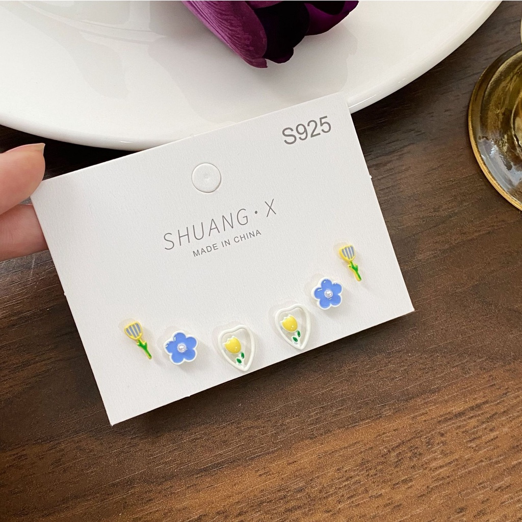 Bông Tai Mạ Bạc 925 Hình Hoa Tulip Và Bướm Thời Trang Cho Nữ