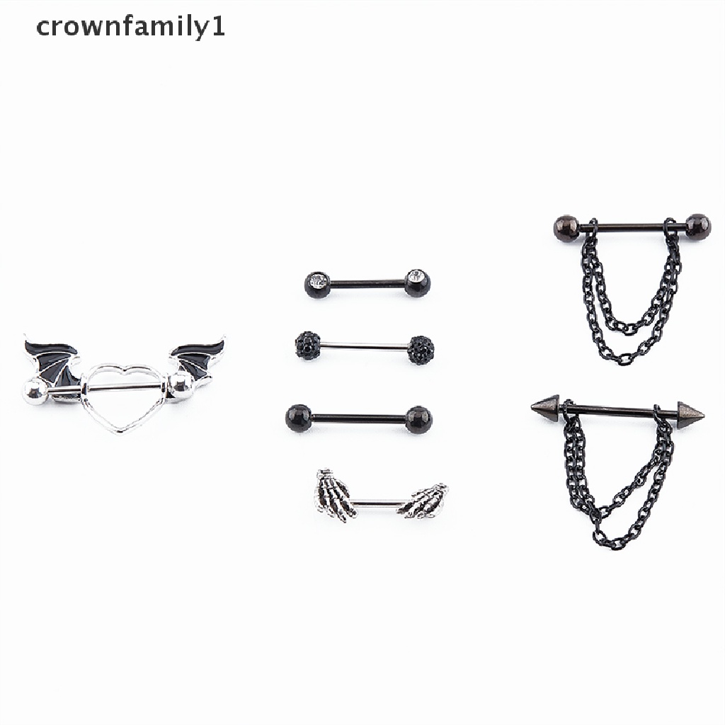 Set 2 Khuyên Nhũ Hoa Bằng Thép Không Gỉ Hình Trái Tim crownfamily1