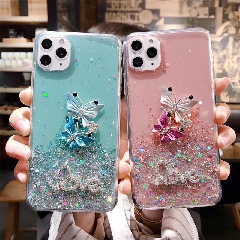 Đối với Xiaomi Redmi 12C 10A 11A 9T A1 8 8A 9 9A 9C 10C 12 vỏ điện thoại mềm phim hoạt hình bướm kim cương vỏ điện thoại