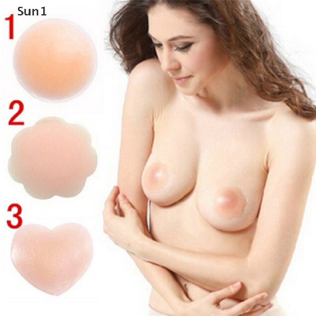 Cặp miếng dán ngực tự dính silicone hình tròn/ trái tim/ bông hoa dành cho nữ