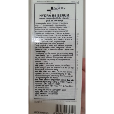 TINH CHẤT DƯỠNG ẨM, TRẮNG DA GOODNDOC HYDRA B5 SERUM 30ml | BigBuy360 - bigbuy360.vn