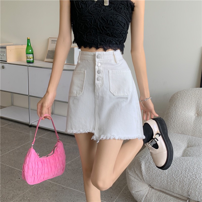 Chân Váy Jean Chữ A Ngắn Nữ Cạp Cao Kèm Quần Trong - LK038