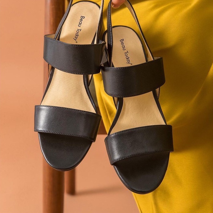 Sandal Gót Vuông 5cm Quai Bản To Da Đẹp THS14