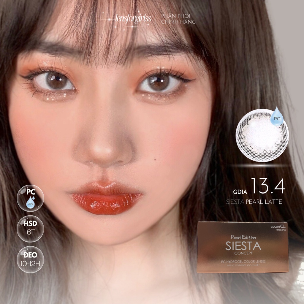 Kính áp tròng nâu latte ánh nhũ Siesta Pearl Latte Brown dành cho mắt nhạy cảm - Pc Hydrogel | Hạn sử dụng 6 tháng