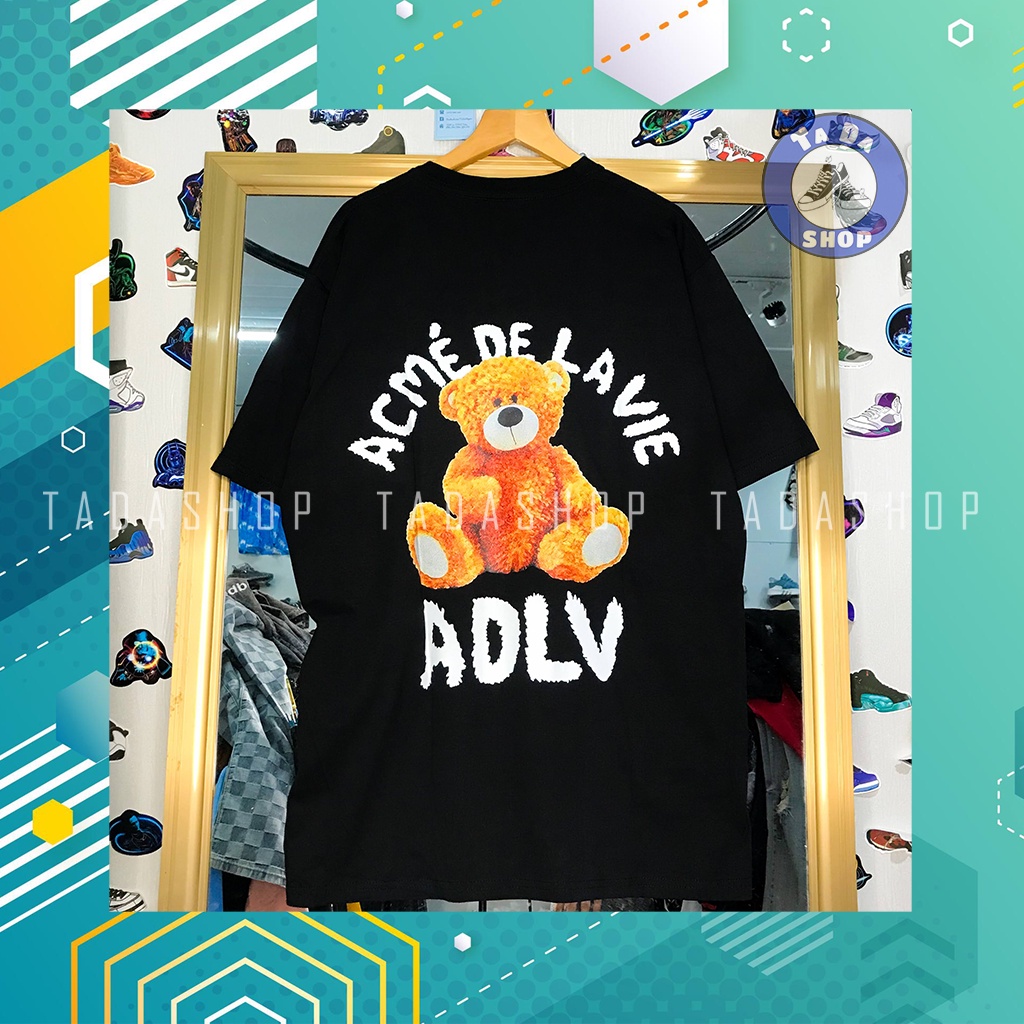 Áo Phông Đen oversize Nam Nữ A.D.L.V gấu ảnh thật