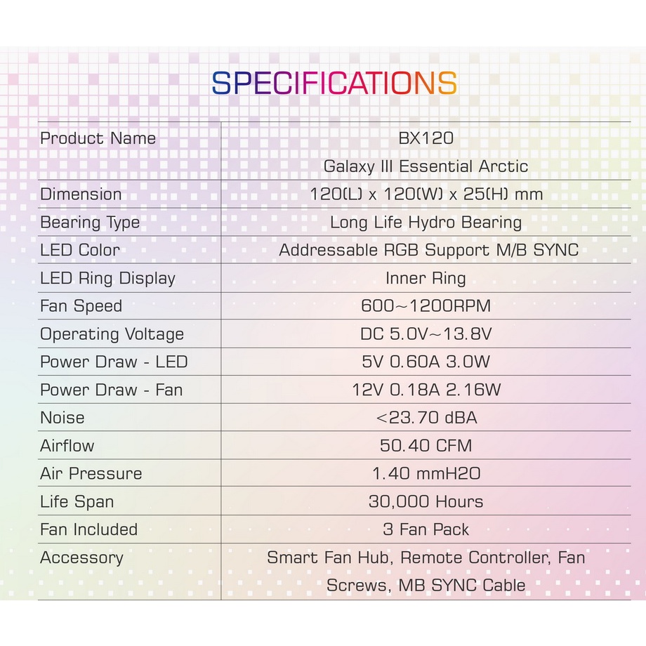 Quạt tản nhiệt XIGMATEK GALAXY III ESSENTIAL - BX120 ARTIC ARGB (EN46461): HUB FAN (PACK x3, CONTROLLER, POWER HUB)