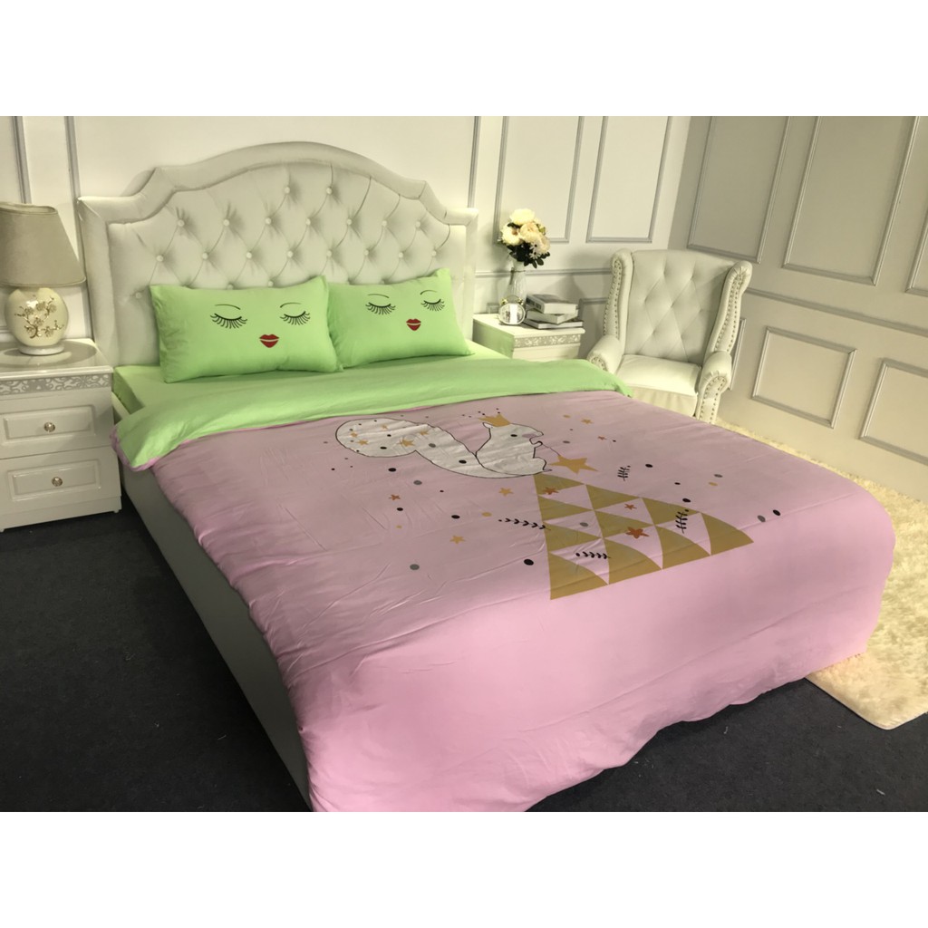 Trọn bộ chăn ga gối cotton đũi chần bông 4 món