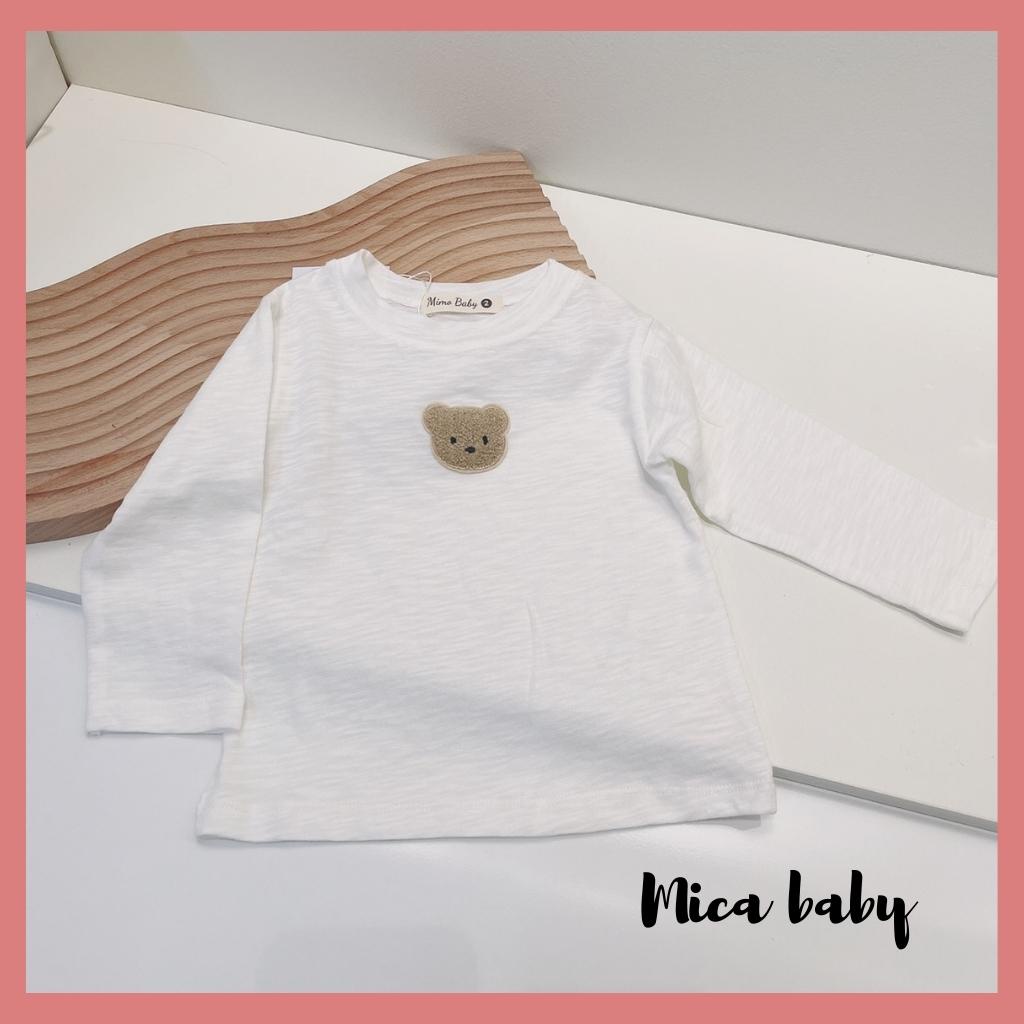 Áo phông, áo thun dài tay thu đông đính gấu chất liệu vải cotton xước đáng yêu cho bé từ 8- 18kg QA47 Mica Baby