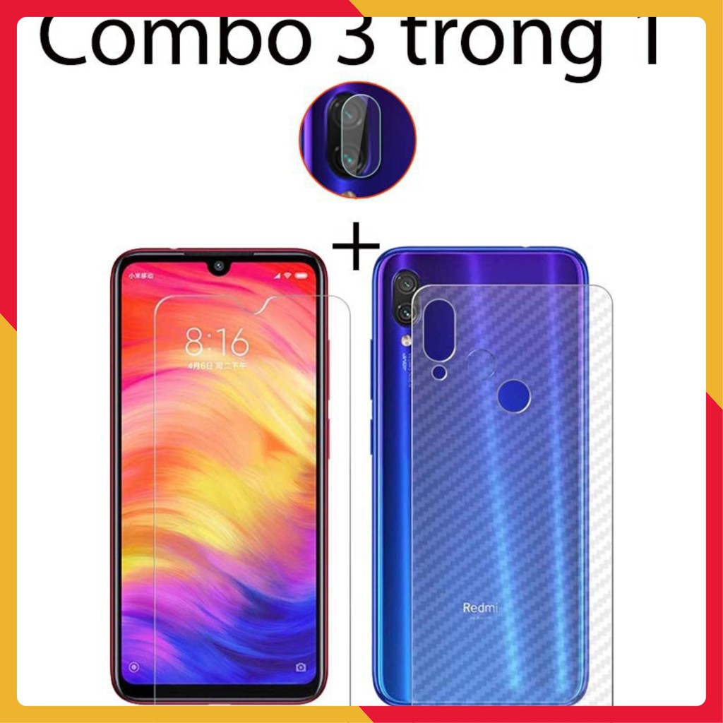Combo cường lực dẻo Xiaomi Redmi Note 7, 2 miếng dán camera và 2 miếng dán carbon mặt sau
