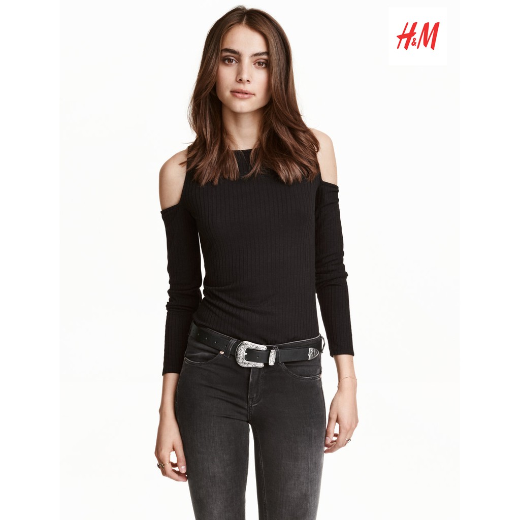 Áo Thun Đen Tay Dài Hở Vai H&M