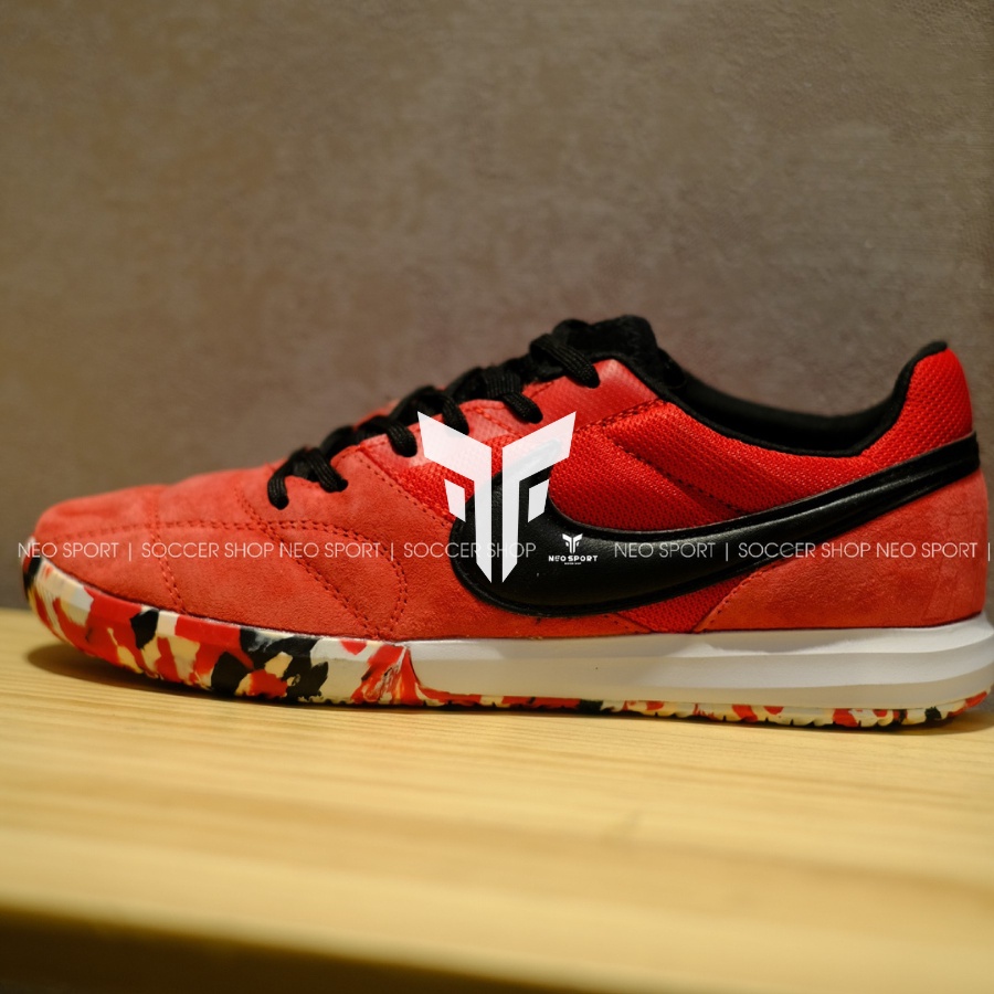 Giày Bóng Đá Cỏ Nhân Tạo Futsal Tiempo Sala Đỏ Logo Đen ĐẾ Camo IC