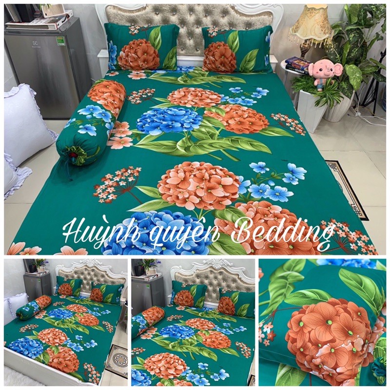 Bộ drap ga thun hàn quốc [4 món] mẫu hoa cẩm tú cầu chất đẹp, mịn