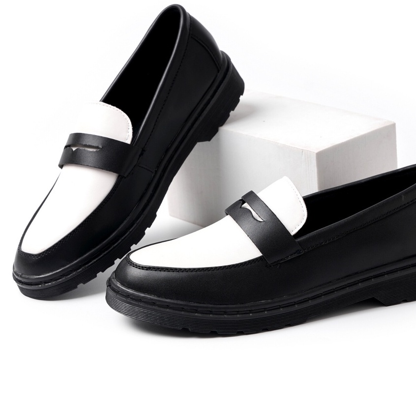 Giày Penny Loafer Black White da nguyên tấm, Giày Sơn Tùng Đế Phíp Siêu Sang
