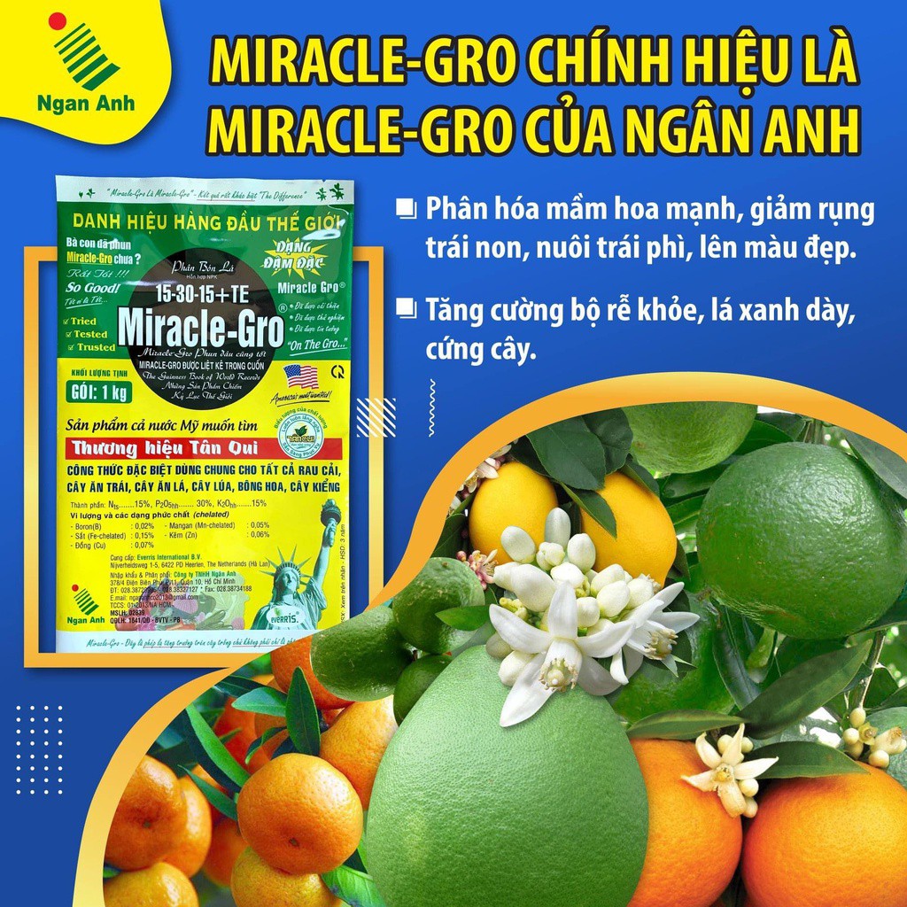 Phân Bón Lá Miracle Gro 15-30-15 (gói 10g),Phân bón lá chuyên dùng cho hoa lan, hồng,thúc đẩy ra hoa các loại cây trồng